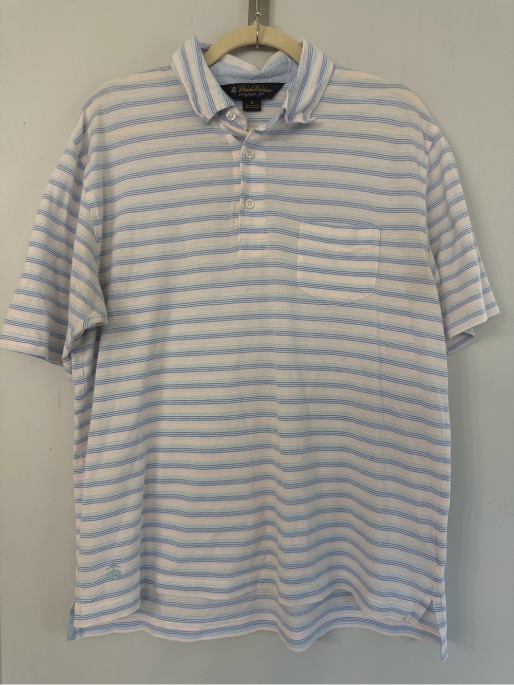 Brooks Brothers Men’s Lightweight Breathable Pink & Blue 100% Cotton Polo Medium